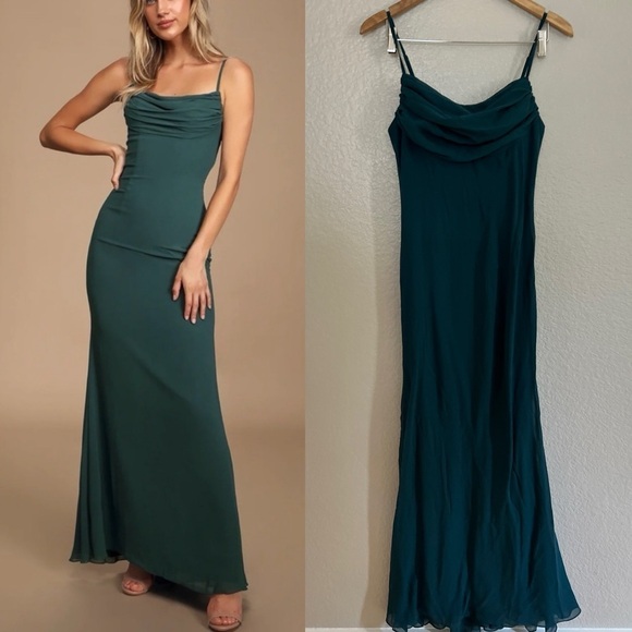 NWOT Captivated Emerald Green Cowl Neck Maxi Dress - Picture 1 of 9